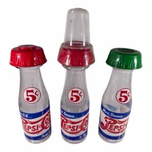 Various Vintage Pepsi  Soda Logo Plastic Bottles with Lids